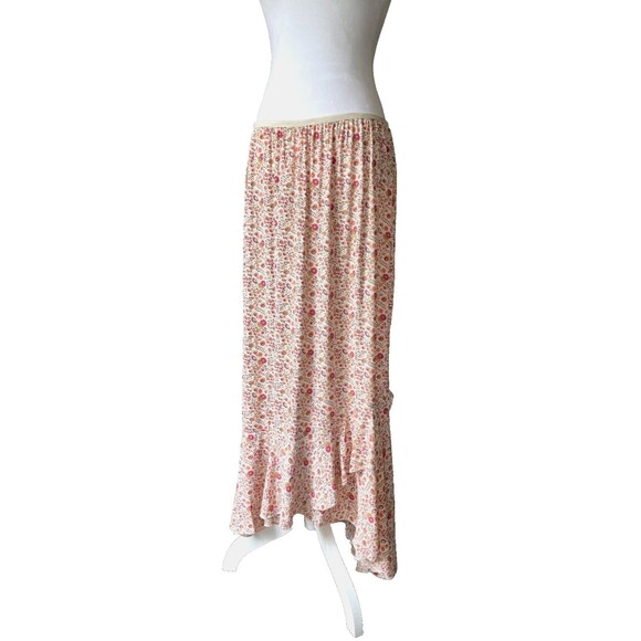Vintage Y2K Fairy Maxi Skirt M Floral Prairie Cottage Boho Asymmetric Ruffle Hem - Picture 3 of 14